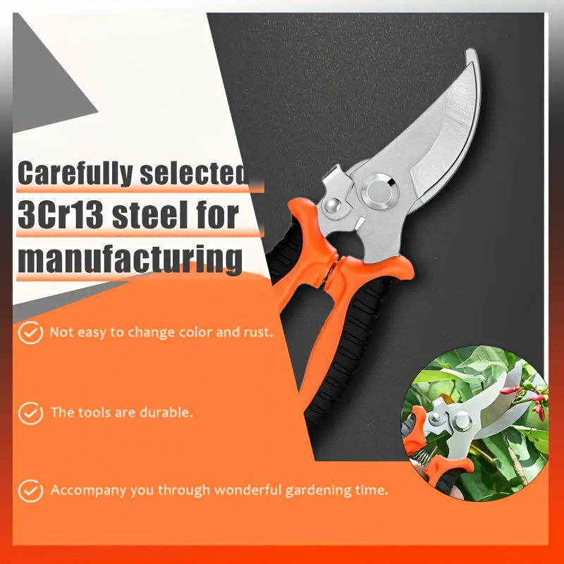 Garden Pruning Shears Set with Listed Stainless Steel Blades and Storage Bag, Five-Piece Tool Wording in Multicolor or Orange and Black for Plant Maintenance
