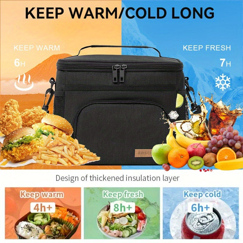 Insulated Lunch Bag with Adjustable Shoulder Strap and Carry Handle for Everyday Meal Transport, Reusable Work Lunch and Picnic Carrier in Three Color Options