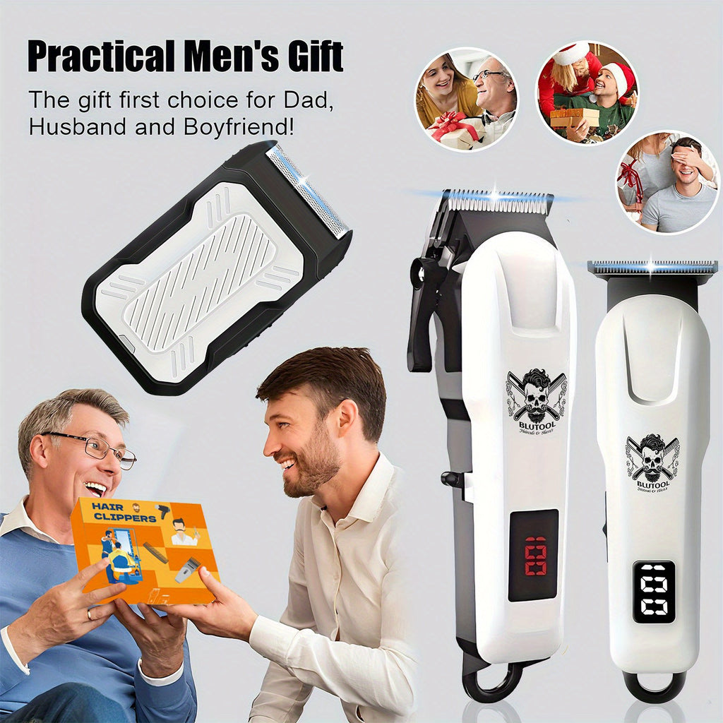 Electric Grooming Kit in White with Two or Three-Piece Option Labels, Listed Razor and Clipper, Digital Screen and USB Rechargeable Design for Home Hair Care