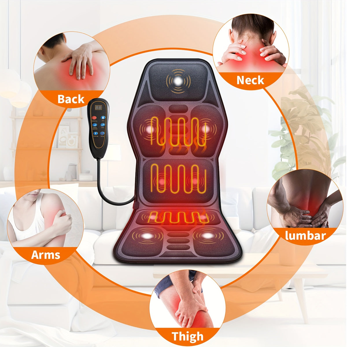 MASSTECK Heated Vibration Seat Cushion with Nine Listed Motors and Triple Back Heating Wording, Black Massage Mat for Compatible Chair or Couch Comfort Routines