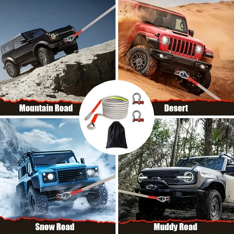 Tow Rope and Steel U-Hook Set with Listed Polyamide Rope and Two Hooks, 16FT Purchase Options for Vehicle Equipment with Load Ratings Requiring Verification