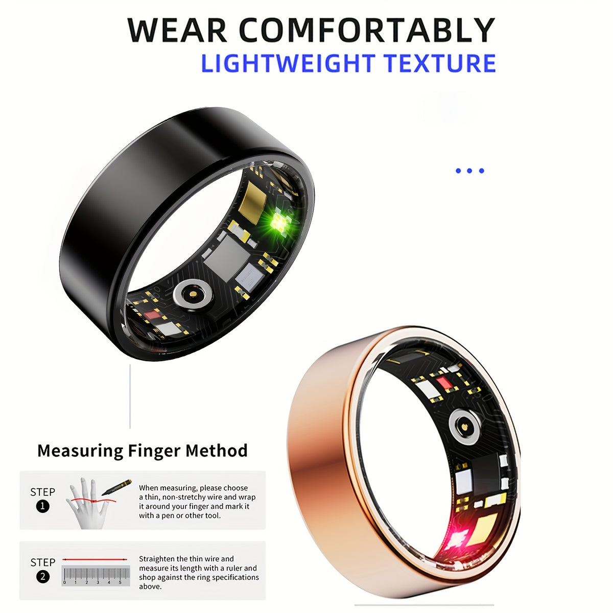 Sleep Tracker Smart Ring for Men and Women, Steps, Calories, Temperature and Cycle Tracking with SmartHealth App, iPhone and Android, Sizes 7–13