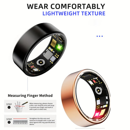 Sleep Tracker Smart Ring with SmartHealth App for iPhone and Android, Step and Calorie Estimates, Temperature and Cycle Tracking, Three Finishes in Sizes 7-13