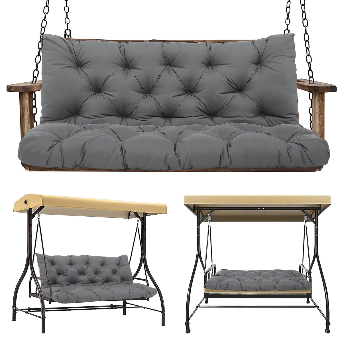 Porch Swing Replacement Cushion with Backrest and Ties, Listed 5-Inch Thickness, 48 or 60-Inch Size Labels and Five Color Choices for Patio Bench Seating
