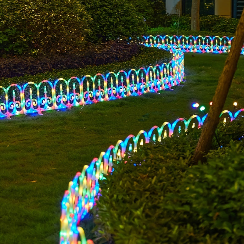 Outdoor Solar Fence Lights in Eight-Piece Packs, Warm Color, Multicolor or Red-Green Options with Listed Solar or USB Power for Patio and Holiday Decoration