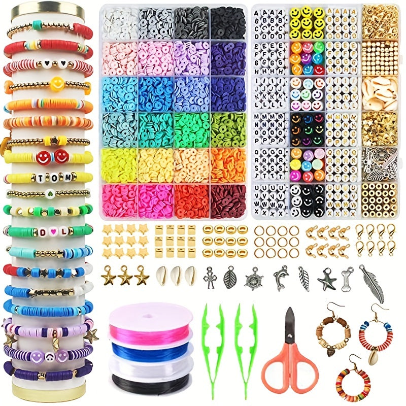 Clay Bead Bracelet Making Kit, 7200-Piece Colorful Soft Clay Bead Assortment in Two Boxes for DIY Jewelry, Custom Patterns and Handmade Gift Projects