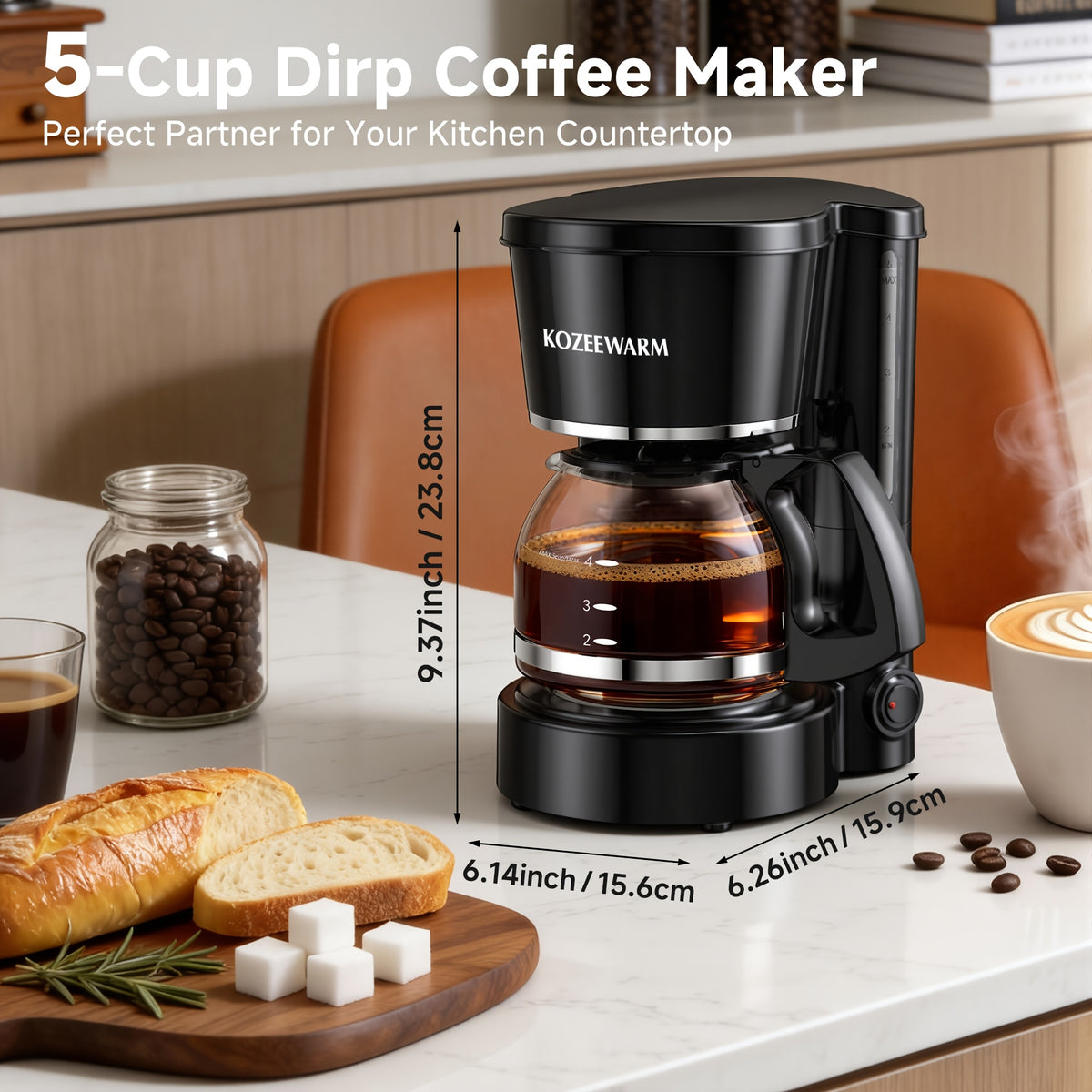 Drip Coffee Maker 12-Cup, One-Touch Coffee Machine with Reusable Filter, No-Disassembly Easy Clean, Brew for Home, Office, Kitchen, All-Day Coffee, Black