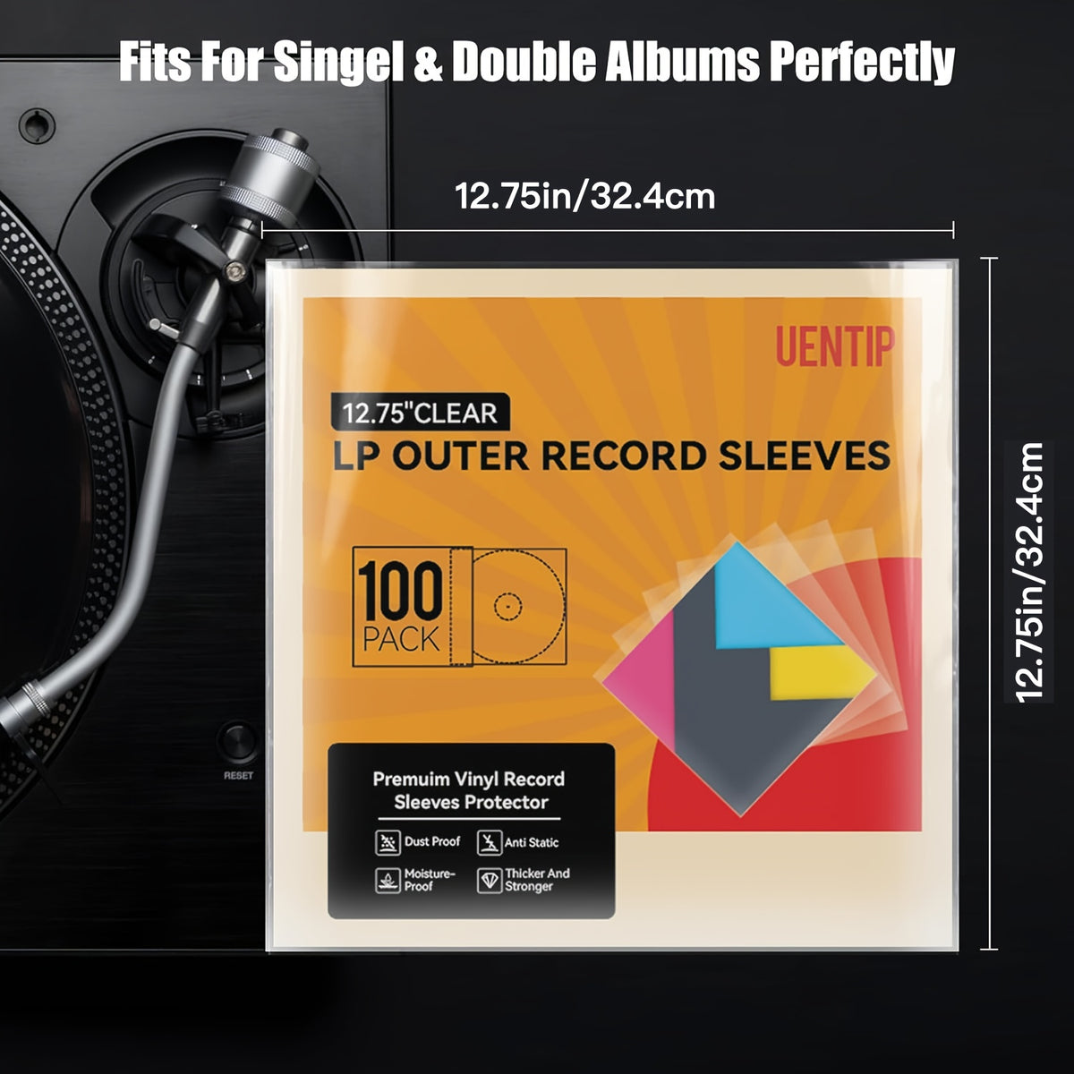 100/50/25-Pack Crystal Clear Vinyl Record Outer Sleeves, Record Sleeves, 12.75"×12.75" 3 Mil Thick, Archival-Grade Protection For Single/Double LP Albums, Precision Fit, Acid-Free & Non-PVC
