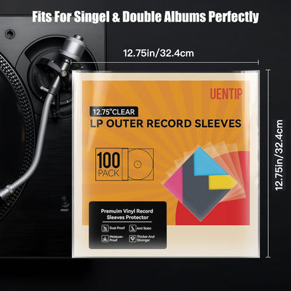 Vinyl Record Outer Sleeves, Clear Polypropylene 12.75 x 12.75 Inch Album Covers with Listed 3 Mil Thickness in 50 or 100 Packs for Compatible LP Jackets