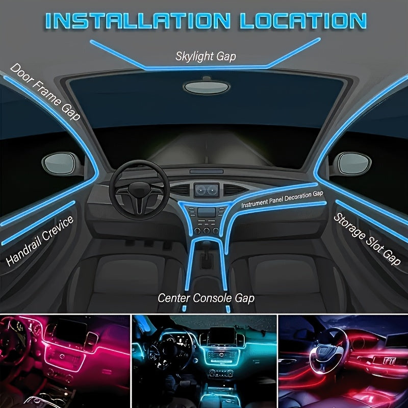 Fiber-Optic Car Ambient Light Strips with RGB LED Color and Listed 5V USB Power, Music-Synchronized 1A1 Interior Decoration for Compatible Dashboard and Console Areas