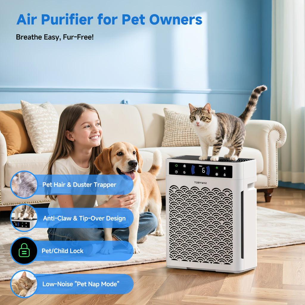 Dual Intake HEPA Air Purifier by TDBYWAE with Activated Carbon, Washable Pre-Filter, Air Quality Sensor, Sleep Mode and Aroma Pad for Home Bedrooms and Offices