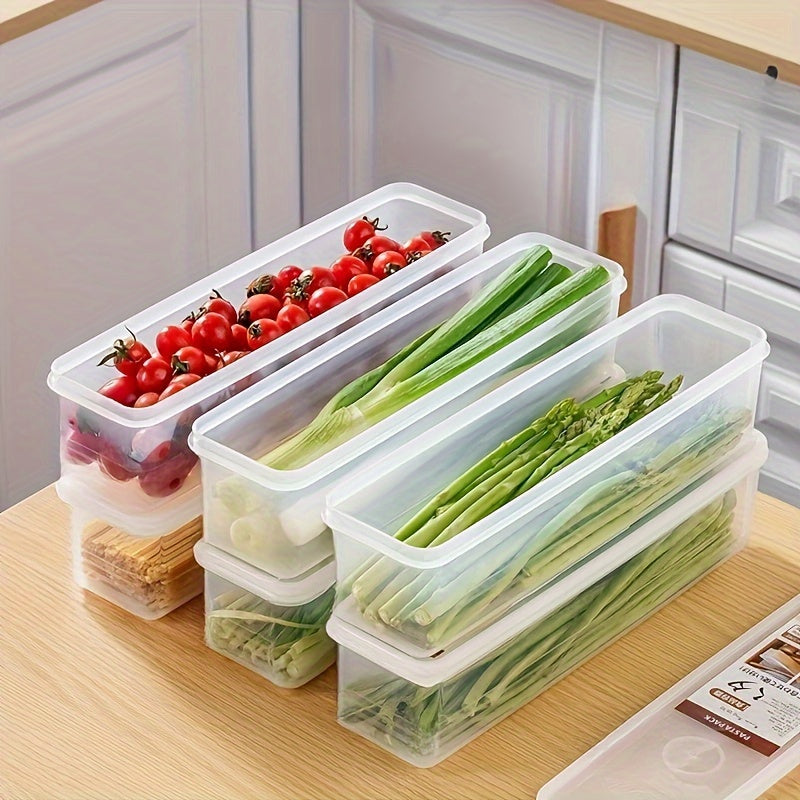 Rectangular Refrigerator Food Containers with Lids, Listed 4-Pack Reusable BPA-Free Plastic Organizers for Onions, Herbs, Garlic, Noodles and Eggs, Hand Wash Care