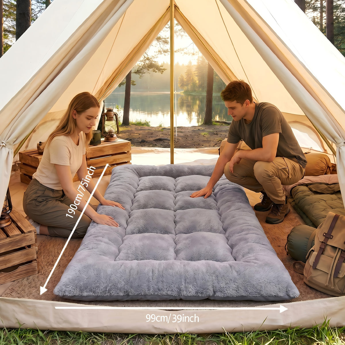 Floor Mattress in Grey with Foldable Tatami-Style Design, Twin, Queen or King Options and Listed Soft Fluffy Feel for Bedroom Lounging and Dorm Room Setups