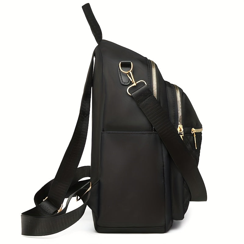 Nylon Everyday Backpack in Black, White or Khaki with Front Zipper Pocket and Adjustable Shoulder Straps, Unisex Softshell Bag for School, Work and Casual Travel