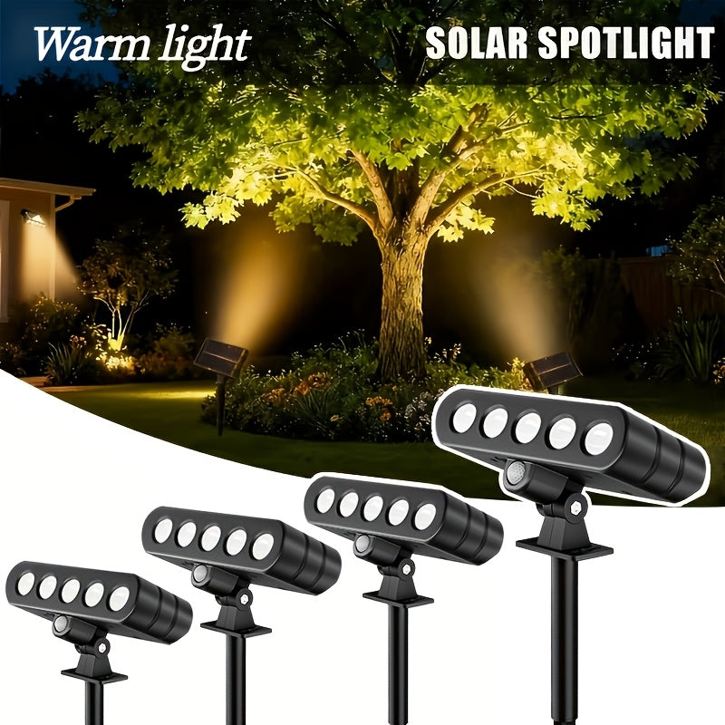 Adjustable Solar LED Outdoor Lights, Four-Pack with Listed 120-Degree Adjustment and Three Modes, Black Housing in White or Warm White Options for Patio and Garden