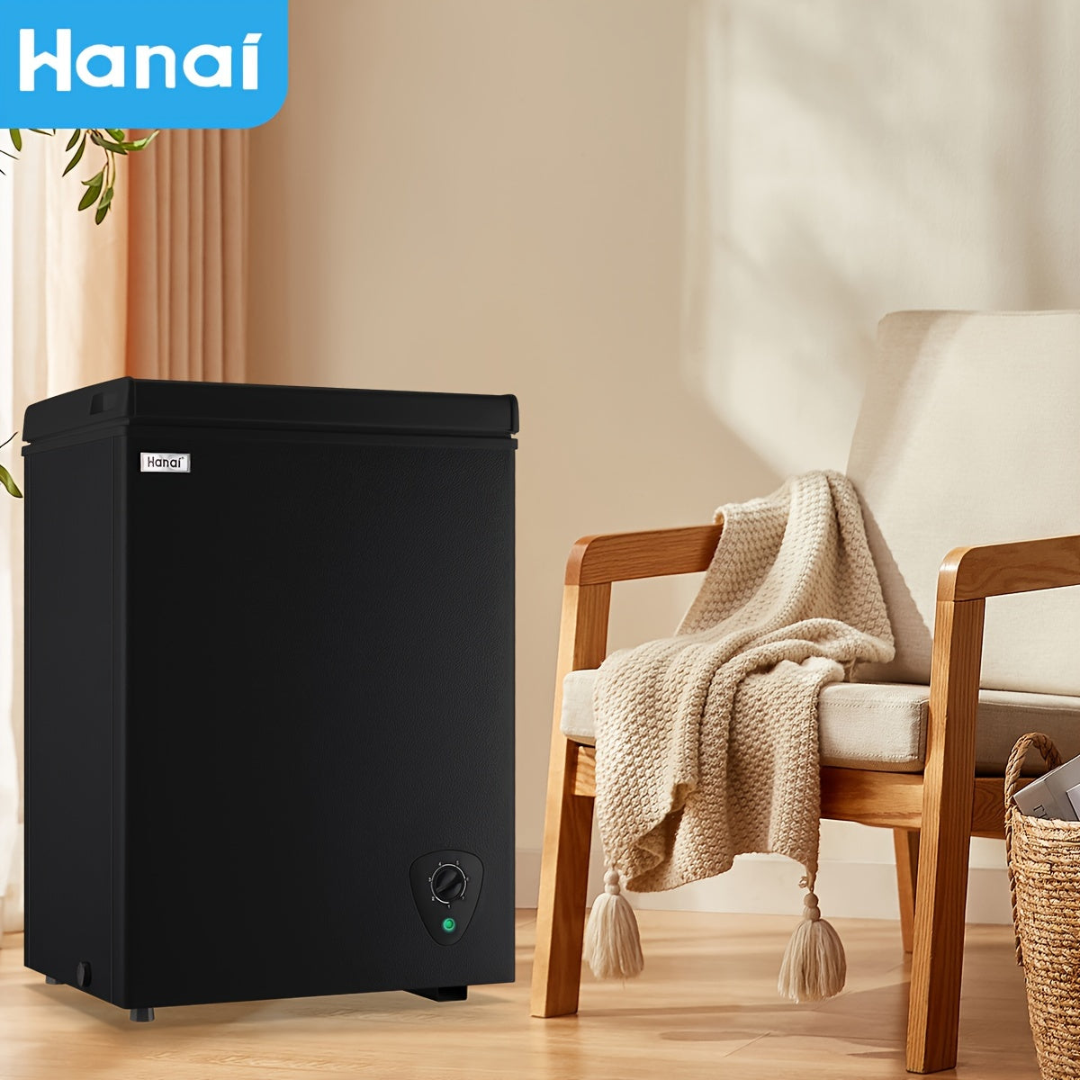 Compact Chest Freezer by WANAI with Seven Temperature Settings, Removable Basket and Top-Opening Hinged Door, WA-Black or WA-White Options for Home Storage