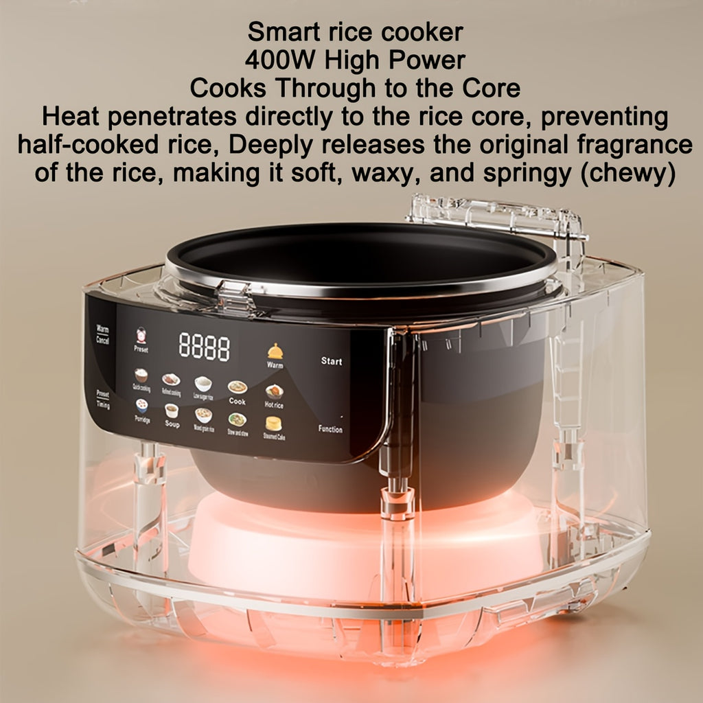 Multifunctional Rice Cooker with Listed 67 Oz Capacity and Ten-in-One Cooking Wording, White, Red or Black Options for Rice, Soup, Oatmeal and Small-Kitchen Meal Planning