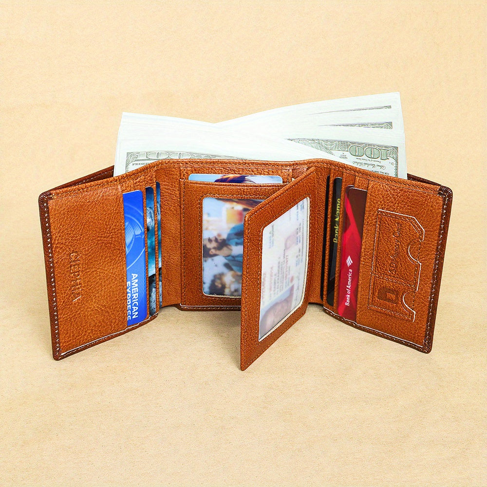 Cowhide Leather Wallet for Men with Listed RFID Blocking Design, Vintage Card and Cash Organizer in Brown, Coffee Brown or Black for Daily Carry and Gift Giving