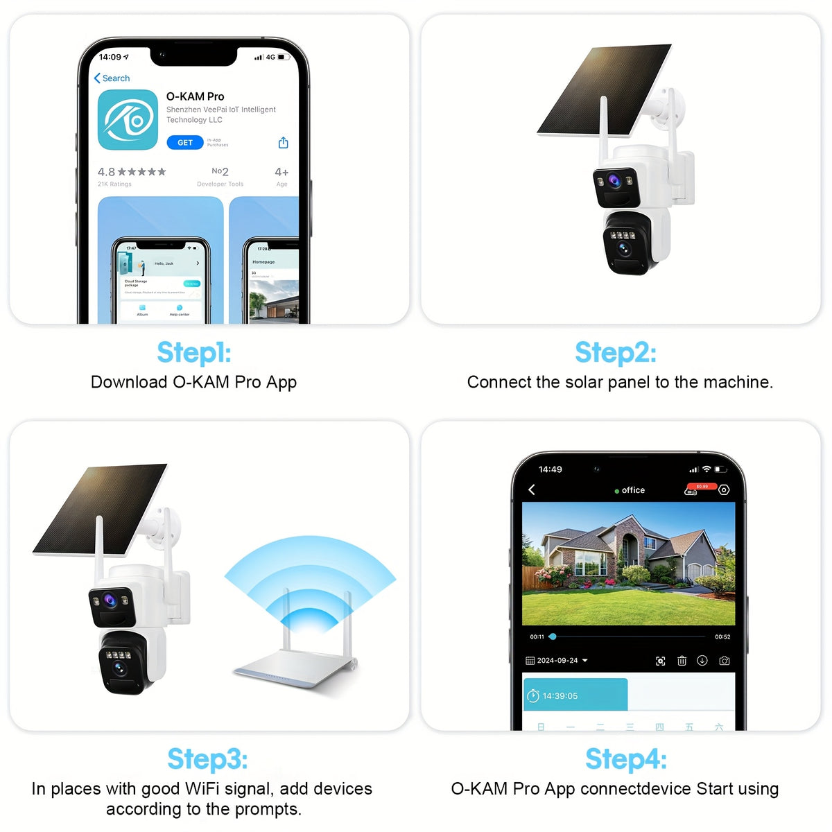 Dual-Screen Solar WiFi Security Camera with Fixed Wide-Angle and Rotating PTZ Lenses, 8000mAh Battery, Night Vision, Two-Way Audio and Optional TF Card Packages