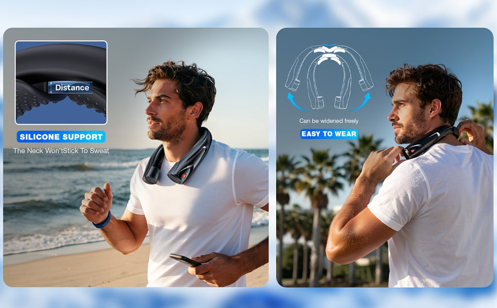 Black Portable Neck Fan with Six Adjustable Speeds and USB Rechargeable Design, Hands-Free Wearable Personal Airflow for Outdoor Travel, Office and Leisure