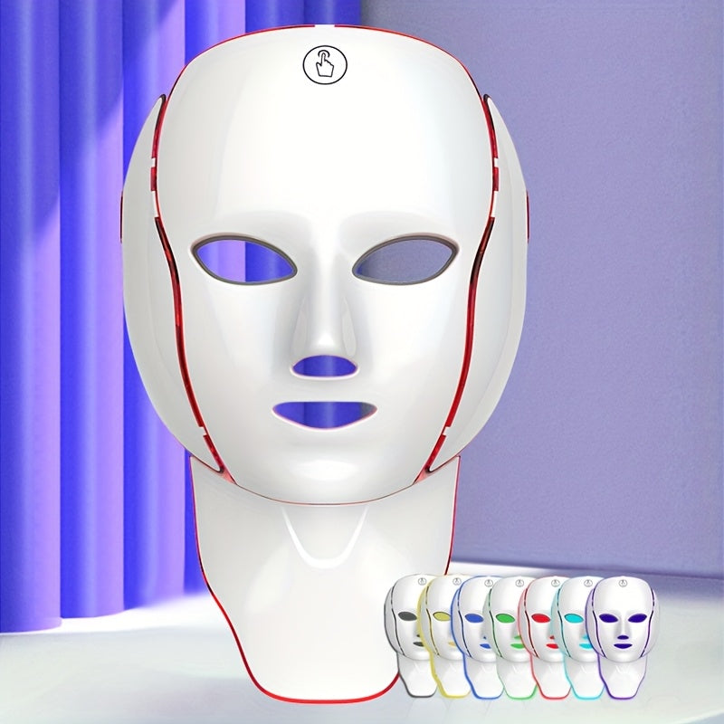 Seven-Color Facial Mask Device with USB Charging, White Face and Neck Beauty Care Instrument for At-Home Skincare Routines and Thoughtful Gifts
