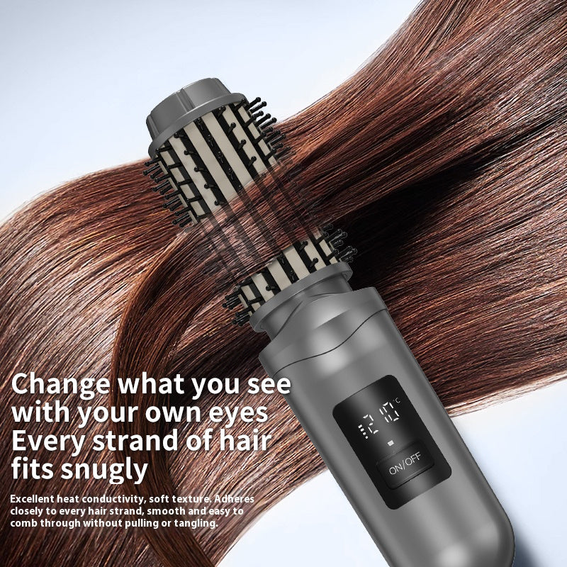 Rechargeable Hair Styling Brush with Cordless 2-in-1 Curler and Straightener Functions, Listed LED Display in White or Grey for Everyday Hair Styling Routines