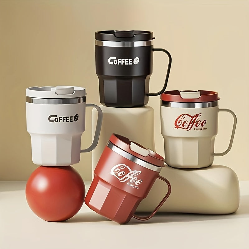Double-Layer Insulated Coffee Mug with Lid in Grey White, Single Covered Cup for Hot and Cold Drinks, Everyday Beverage Breaks and Coffee Lover Gifts