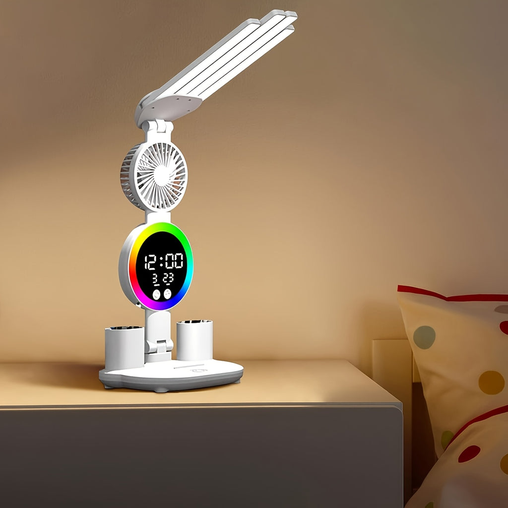LED Desk Lamp with Built-In Fan, Touch Dimming and Night Light, Listed USB Color-Changing Reading Light with Multi-Angle Adjustment and One- or Two-Piece Options