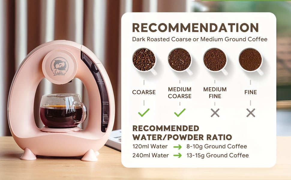 Pod and Ground Coffee Maker, 2-in-1 Single Serve Brewer with Coffee Filter and K-Cup Adapter, Listed 4-8 oz Cup Sizes in Pink, Champagne, Gray or Black