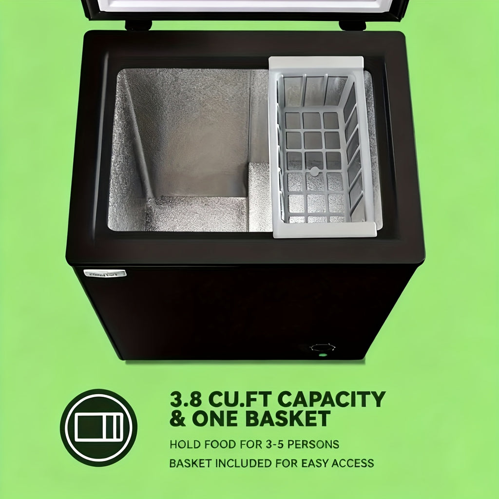 WANAI Chest Freezer 3.8 Cu. Ft. with Top-Opening Door, Seven Temperature Settings and Removable Basket, Black or White for Home Kitchen Storage