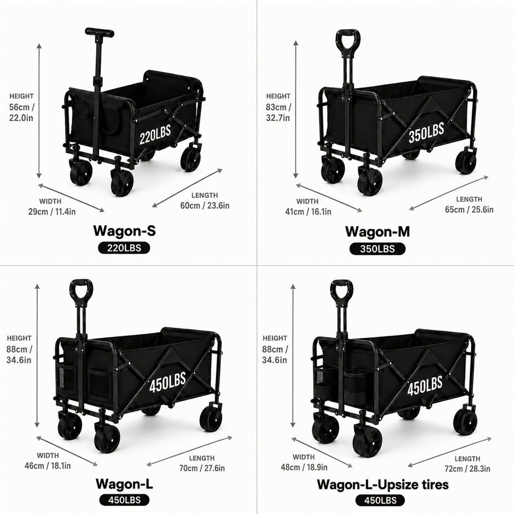 Collapsible Utility Wagon with Cup Holders and Swivel Wheels, S to XL Folding Cart Options for Groceries, Garden Supplies, Camping Gear and Beach Trips