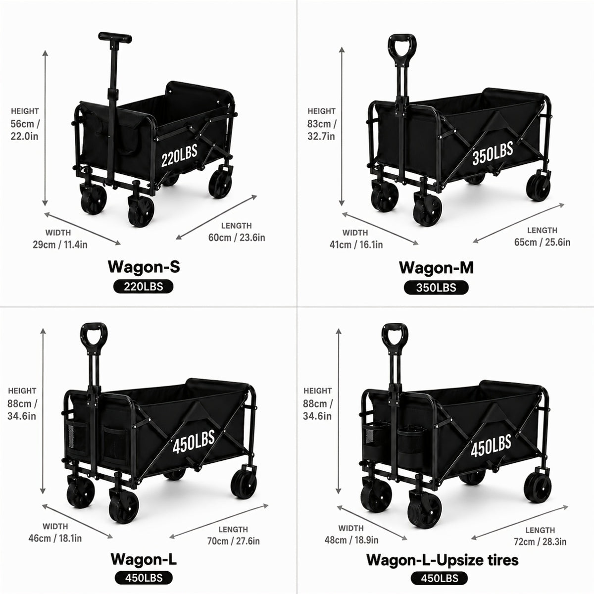 Collapsible Utility Wagon with Cup Holders and Swivel Wheels, S to XL Folding Cart Options for Groceries, Garden Supplies, Camping Gear and Beach Trips