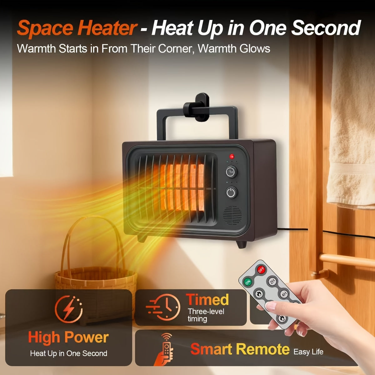 Red PTC Ceramic Heater Fan with Listed Three Modes, Small Electric Space Heater with Overheat and Tip-Over Shutdown Wording for Supervised Indoor Warmth