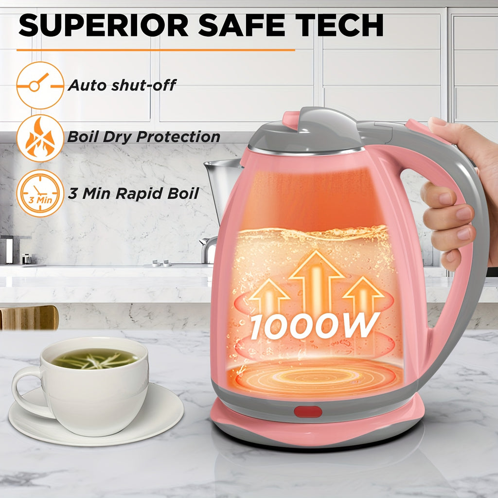 Pink or White Electric Tea Kettle by PANCERKA with Listed 1.8-Liter Capacity, Stainless Steel Material and Automatic Shutoff for Countertop Hot-Water Preparation