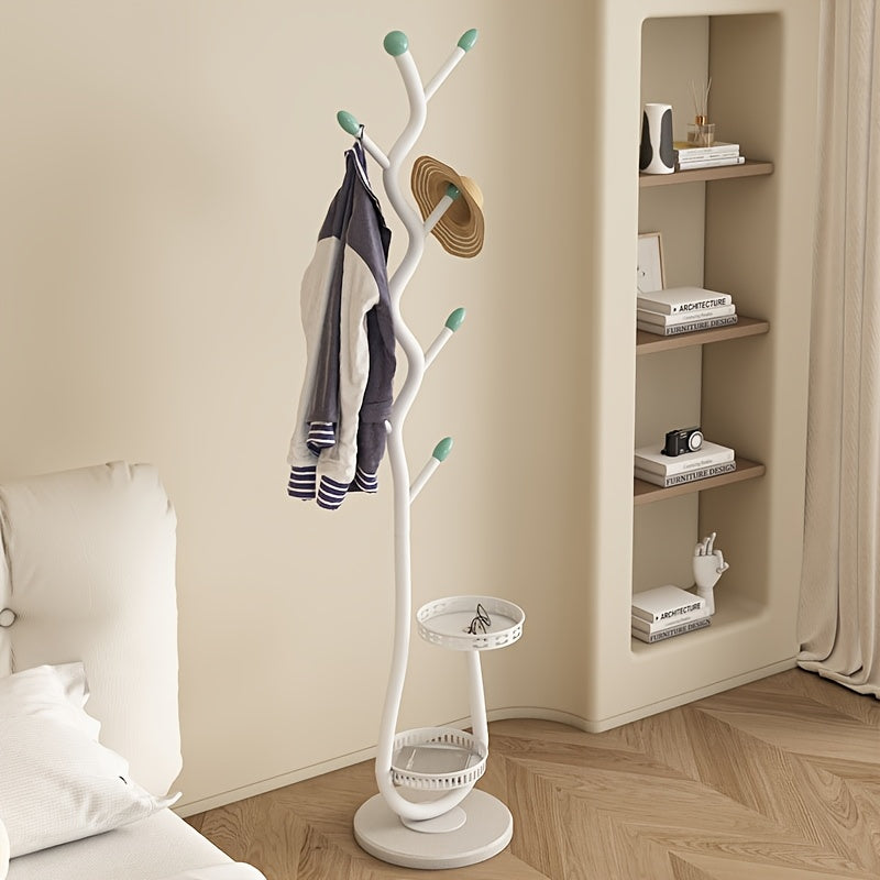 Clothes Rack with Shelf, Freestanding Metal Vertical Organizer in White or Black for Coats, Hats and Scarves, Single Rack for Everyday Home Clothing Storage
