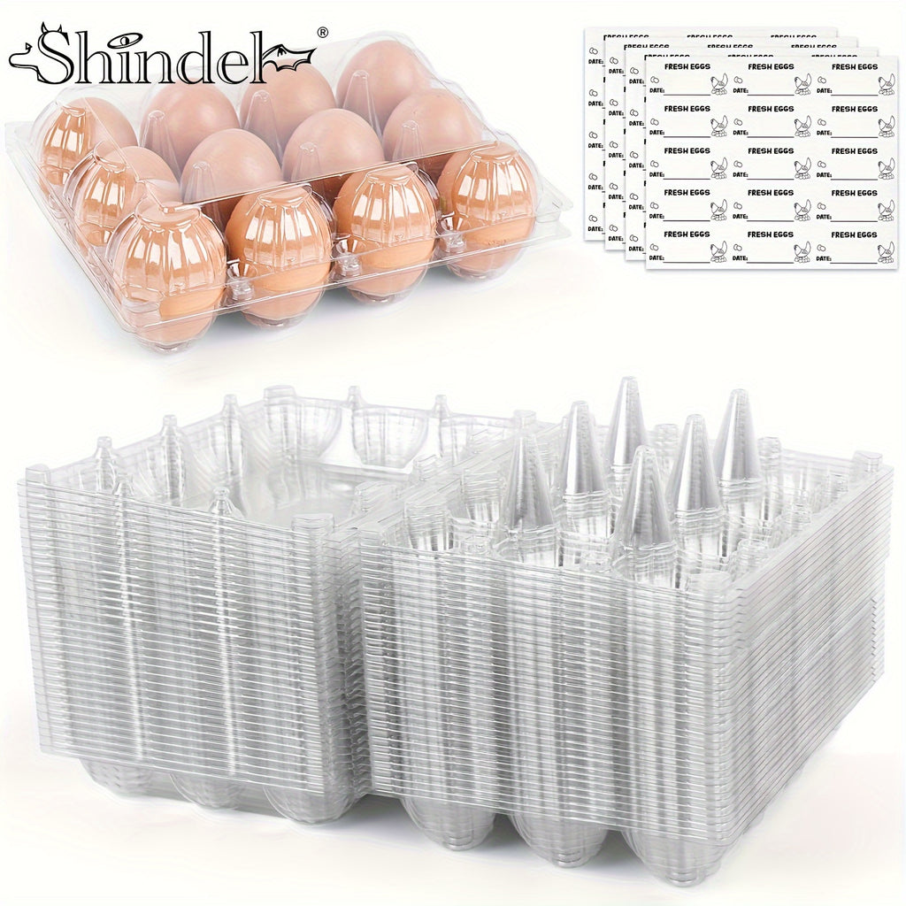 Clear Plastic Egg Cartons 60-Pack by Shindel, Reusable Blank 12-Egg Containers for Fresh Egg Collection, Home Storage and Farm Market Display