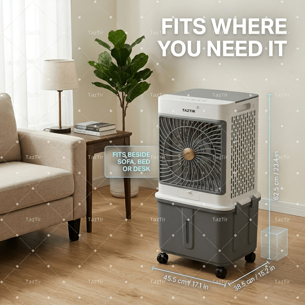 TAZTIR 2200 CFM Evaporative Air Cooler, 8.7 Gal Tank Swamp Cooler with 120° Swing, 3 Speeds, 35dB Quiet Operation and 4 Ice Packs, Portable Cooling Fan for Bedroom, Office, Patio, Garage, Warehouse and Large Spaces