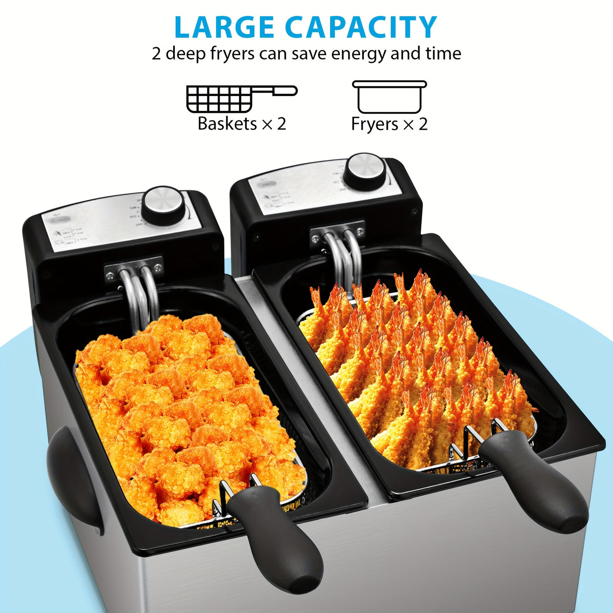 Electric Deep Fryer with Basket, 1500W Countertop Fryer, Adjustable Temperature Control, Viewing Window Lid, Non-Stick Detachable Parts, Easy Clean, 1.5L to 5L Sizes, Father's Day Gift