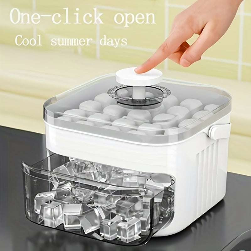 Press-Style Ice Cube Mold and Storage Box, White Dual-Layer Design with Listed Lid for Homemade Ice Preparation and Storage in Compatible Freezer Spaces