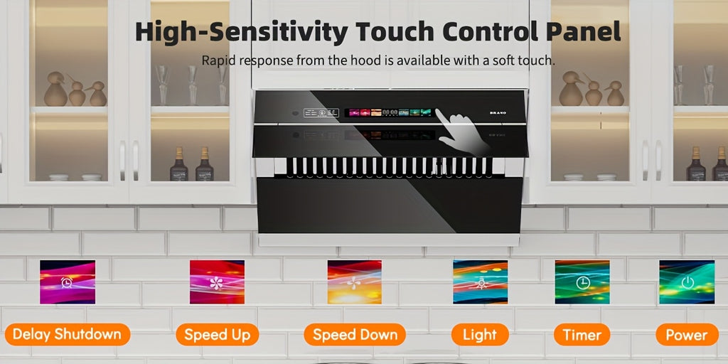Under-Cabinet Side-Draft Range Hood by BRANO with Voice, Gesture and Touch Controls, Four Fan Speeds and Stainless Steel Filters, 30 or 36 Inch Options