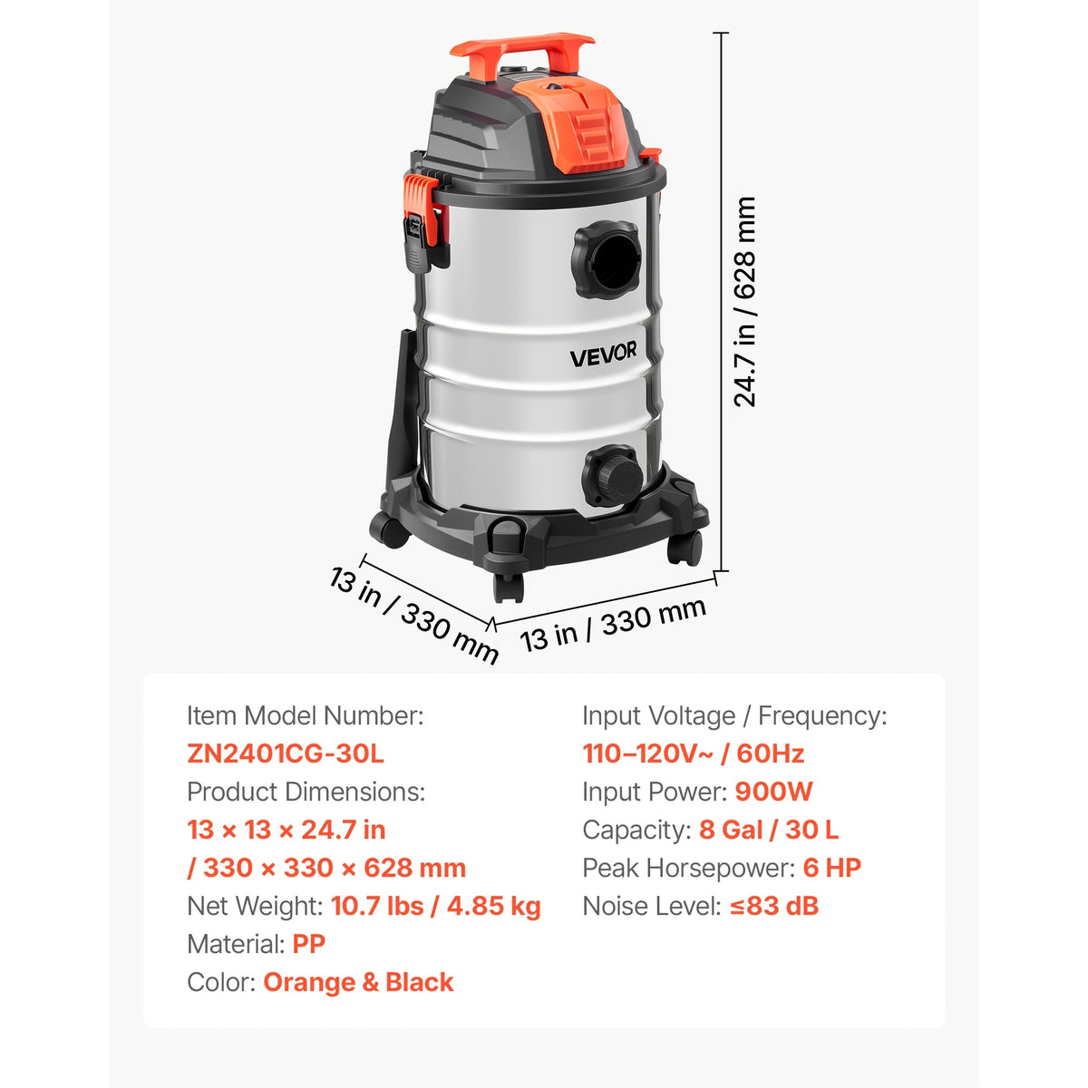 Commercial Wet Dry Vacuum Cleaner with Listed 120V US Plug, Corded S001 Model Reference and Filter, 22L or 30L Plastic Capacity Options for Cleanup