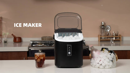 Portable Bullet Ice Machine, Self-Cleaning Ice Maker with Scoop and Basket, Black 26lb or Red and Silver 29lb Labeled Options for Kitchen Drinks and Gatherings