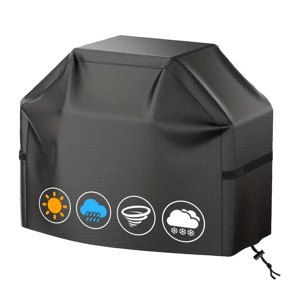 Drawstring BBQ Grill Cover in Black with Hook-and-Loop Fastening Straps, 48in and 65in Size Options for Between-Use Grill Storage and Patio Setup