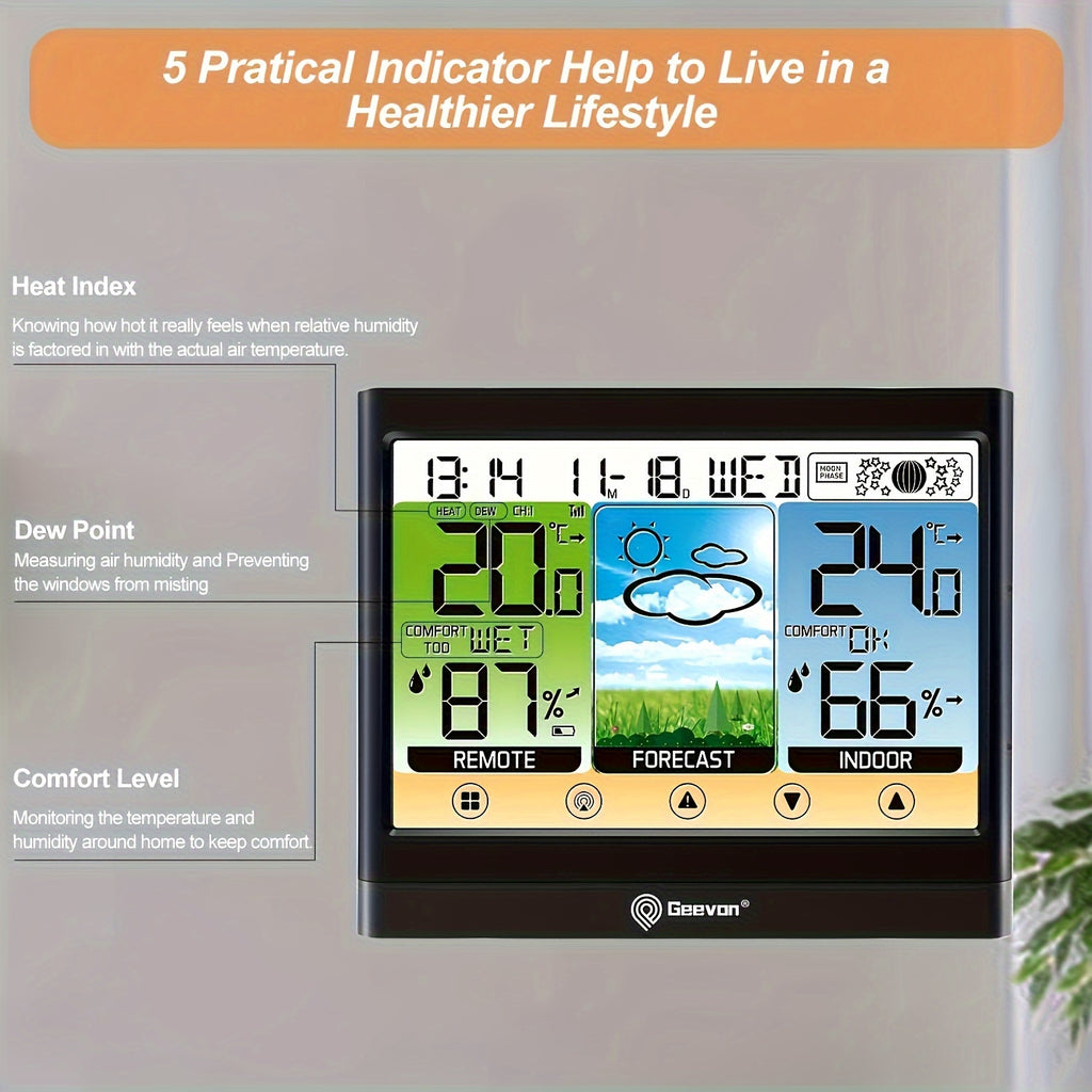 Touchscreen Weather Station with 5.9-Inch Color LCD, Indoor Outdoor Temperature and Humidity, Dew Point and Heat Index, Black Display with One Listed Remote Sensor