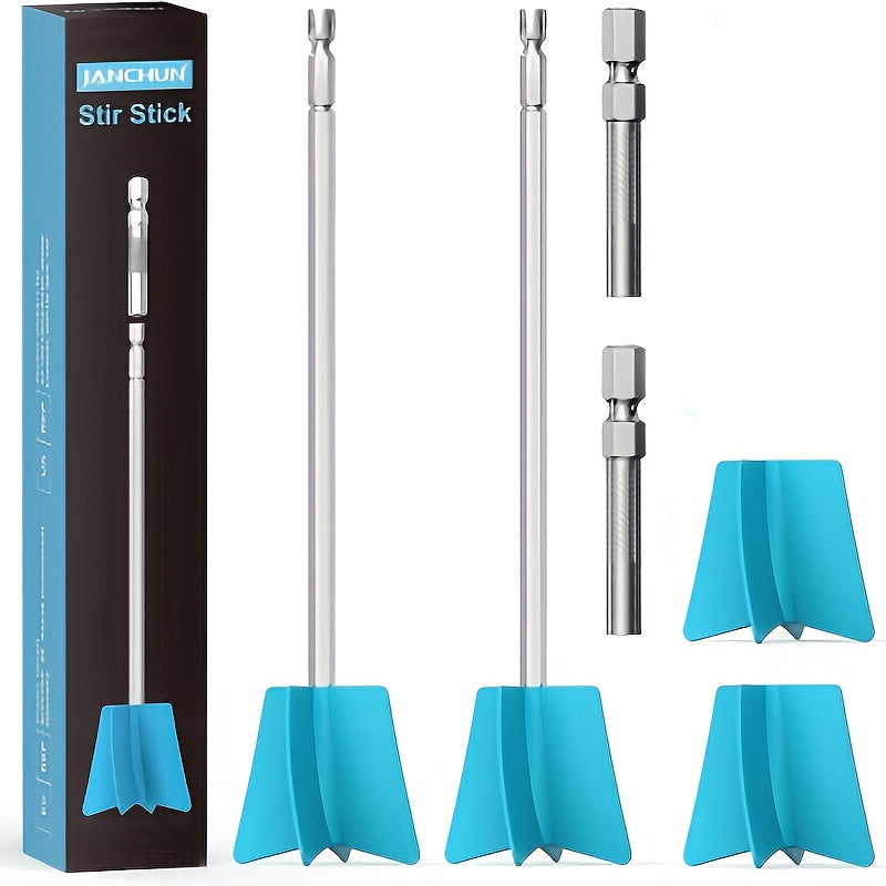Resin Mixing Paddles by JANCHUN, 6 Reusable Stirring Attachments with Extension Stick for Compatible Drills and Small-Batch Epoxy Casting Projects