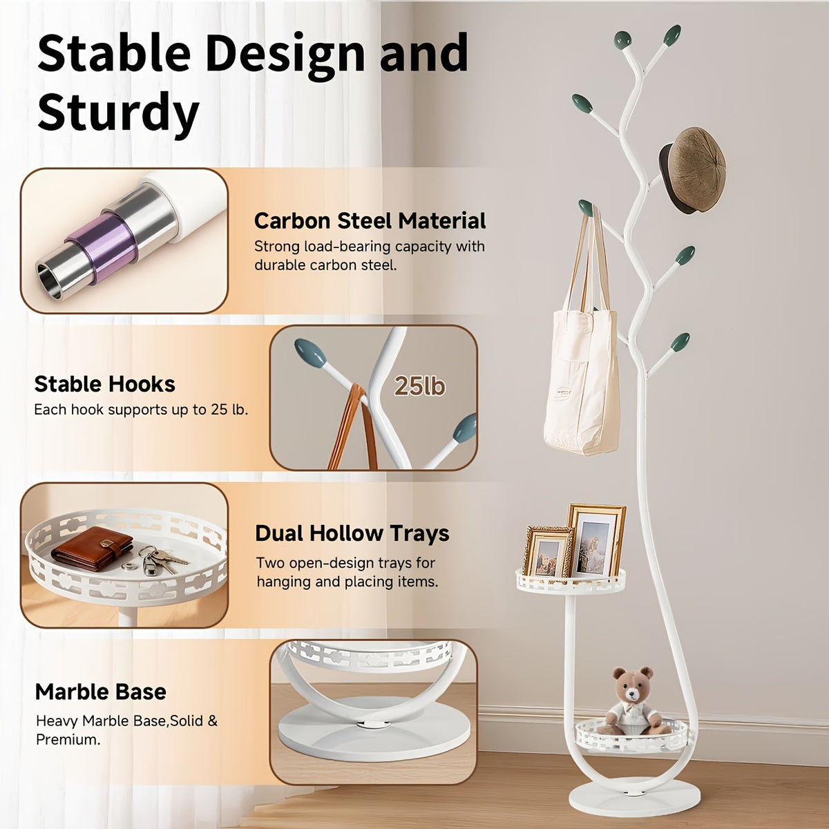Clothes Rack with Shelf, Freestanding Metal Vertical Organizer in White or Black for Coats, Hats and Scarves, Single Rack for Everyday Home Clothing Storage