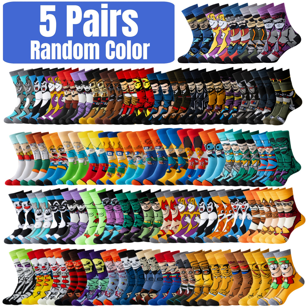Cartoon Knitted Sock Multipacks, One-Size Casual Mid-Tube Socks with 5, 10, 12 or 22-Pair Random Color Labels and a 10-Pair Color A1 Option for Men and Women