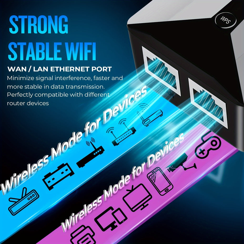 Black Dual-Band WiFi Extender with Ethernet Port, 2.4GHz and 5GHz Wireless Signal Booster and Repeater for Compatible Home Internet Networks