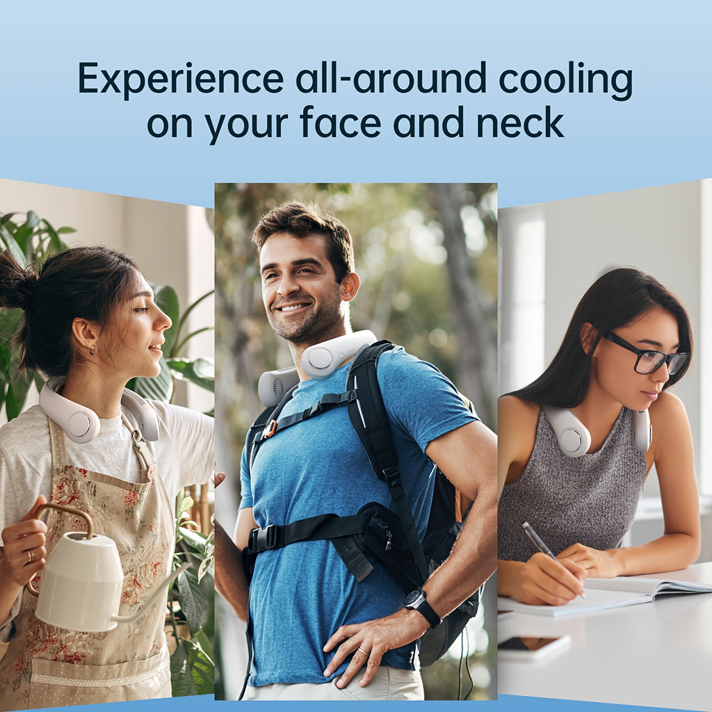 Rechargeable Personal Neck Fan by JISULIFE with Five Listed Speeds and 2500mAh Battery, Hands-Free Bladeless Style in Grey, Black or Blue for Travel and Leisure