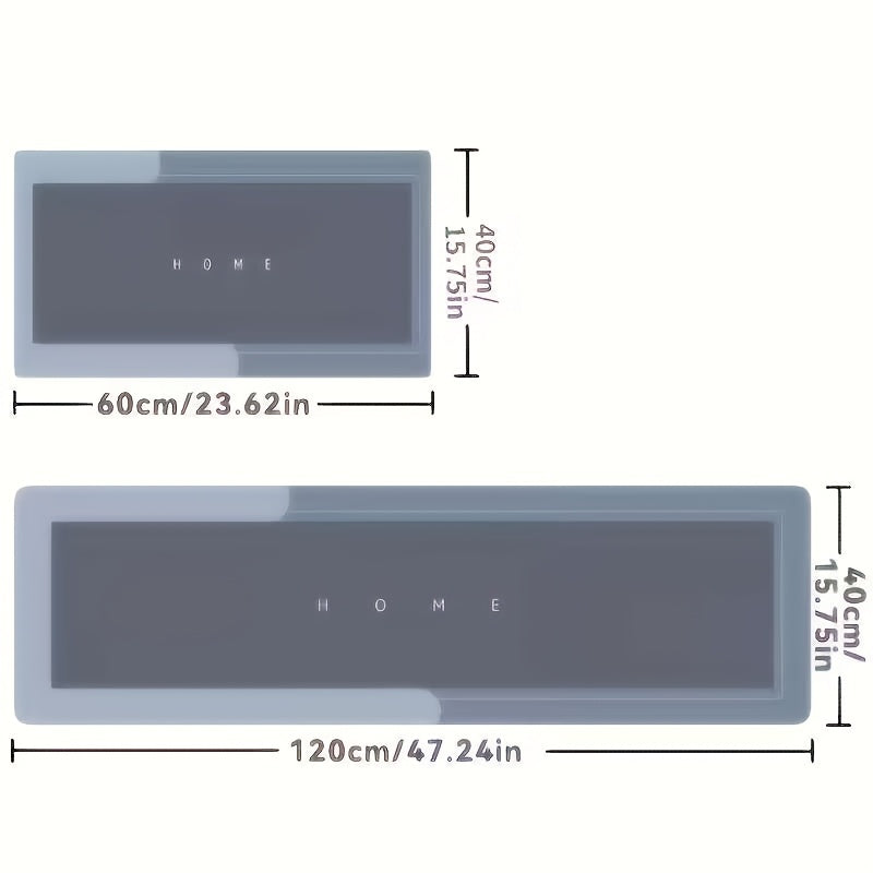 Two-Piece Kitchen Floor Mat Set, Decorative Household Mats in Deep Grey, Grey Blue or Light Grey with Listed Absorbent Surface and Washable Care